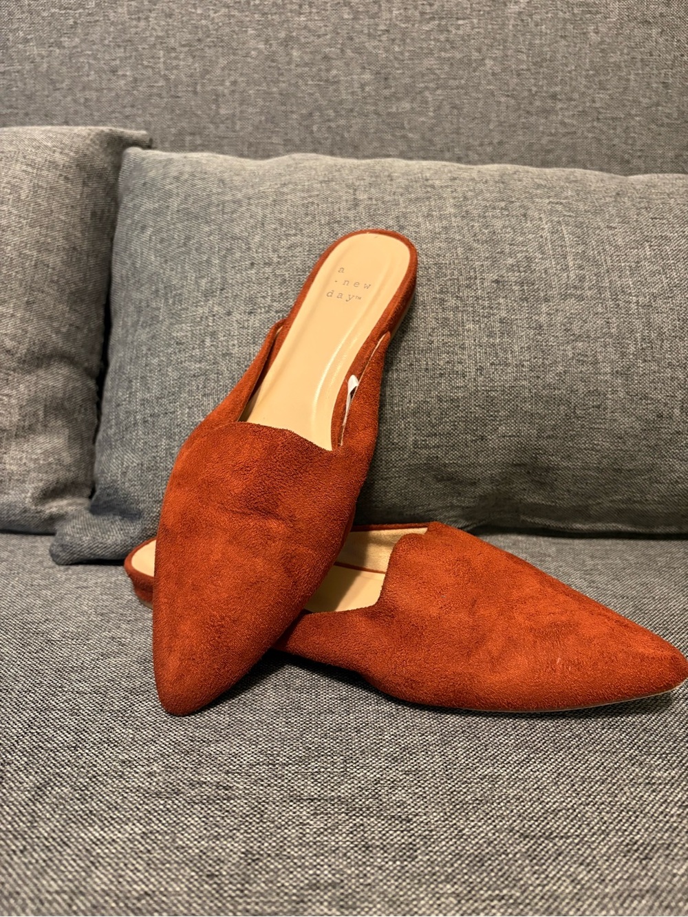 a new day Rust Suede Pointed Backless Mules